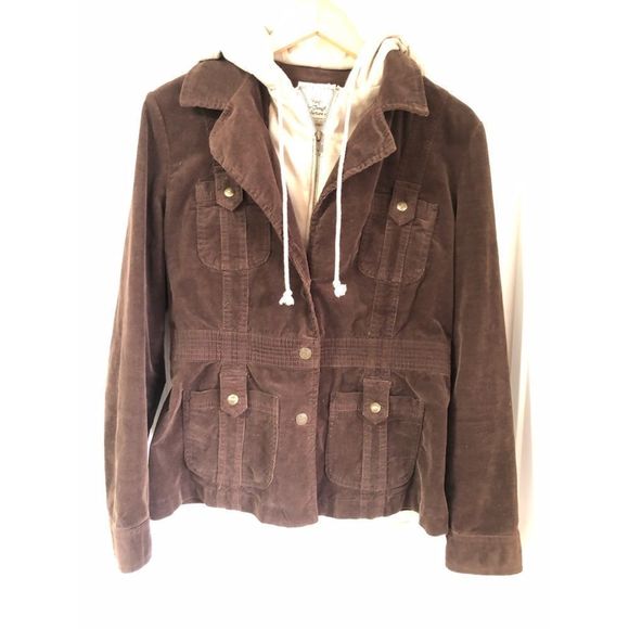 FOR JOSEPH FORTUNE CORDUROY JACKET WITH FAUX HOODIE LAYERED LOOK SZ L - Picture 2 of 6